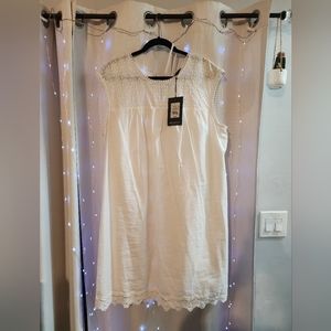 White eyelet lace trim white dress